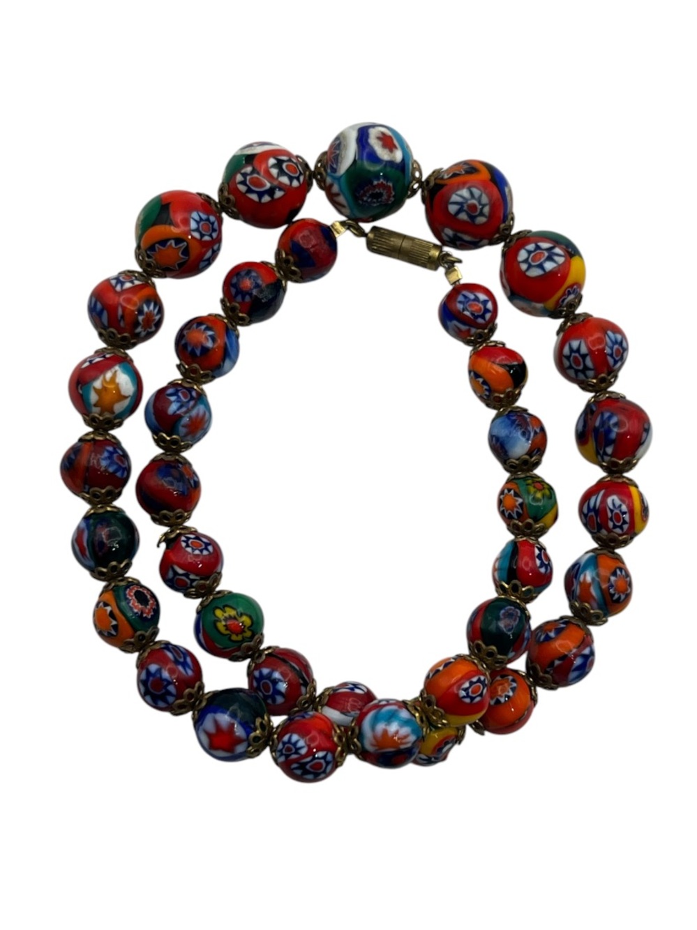 Murano Glass Millefiori graduated colorful Bead Necklace vintage flowers
